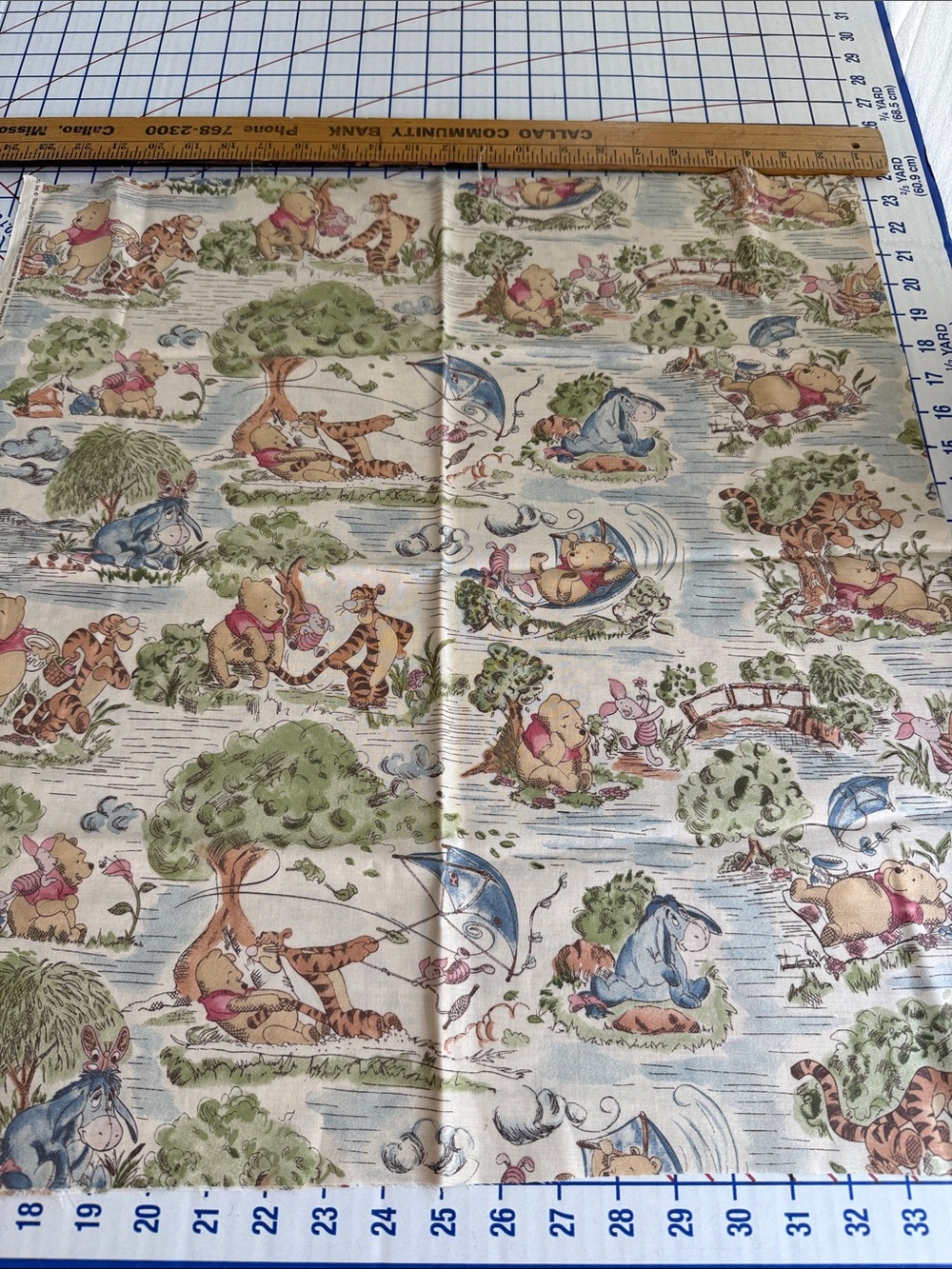 Vintage Disney Winnie the Pooh Day in the Park Fabric Springs 2/3 Yard